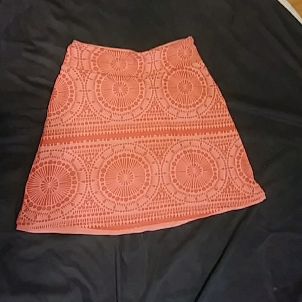 Womens Skirt Peachy Orange Coral tones Above Knee Stretchy B8 - Picture 3 of 5